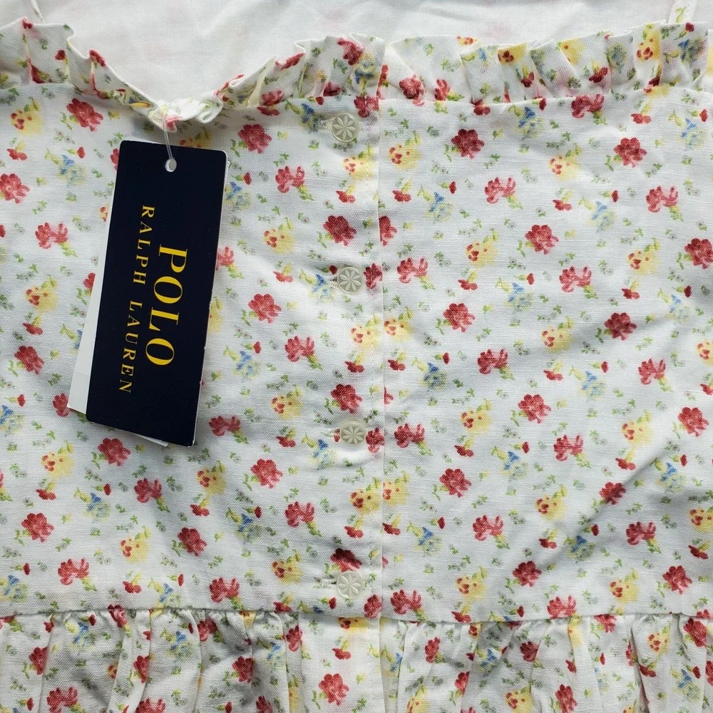 Polo Ralph Lauren Cami Top Youth Kids Large Multi Floral Linen Blend Ruffle Hem